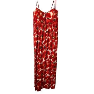 Women’s Elle Rust Orange Floral Maxi Dress. Size Medoum